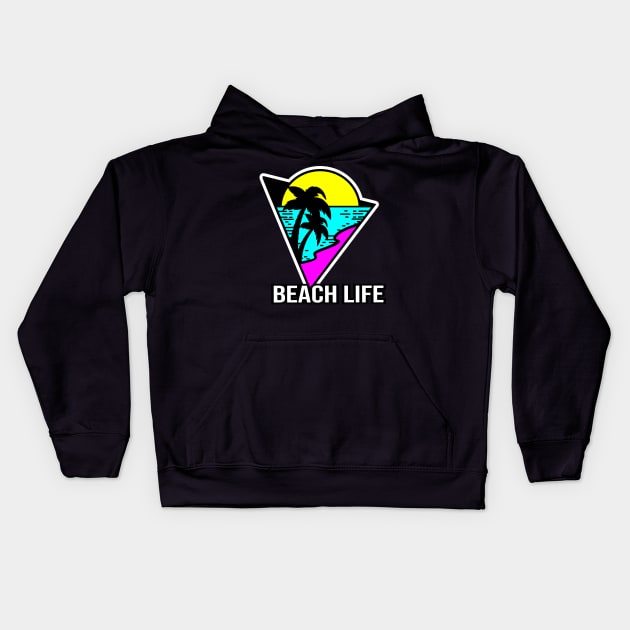 Beach Life 80's style Kids Hoodie by Carlosj1313